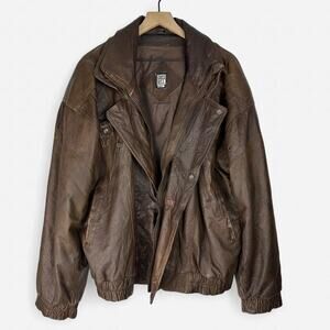 Vintage 80s/90s greg bell brown genuine leather bomber jacket size large